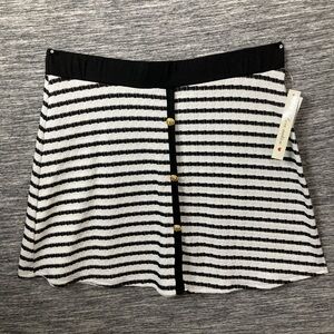 Elegant Black & White Striped Aline Mini Skirt with GoldButton Accents